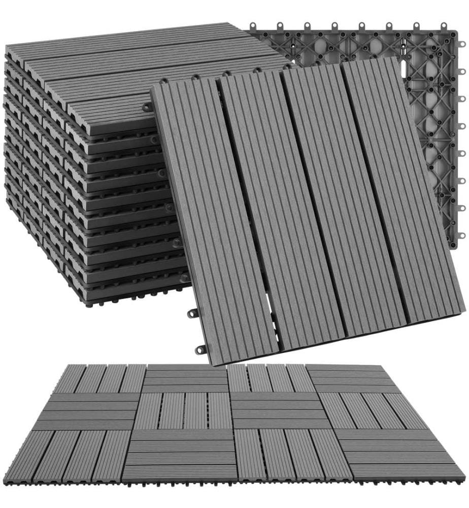 Set Terrassenfliesen Tegulas, WPC in Holzoptik - grau, 11er Set