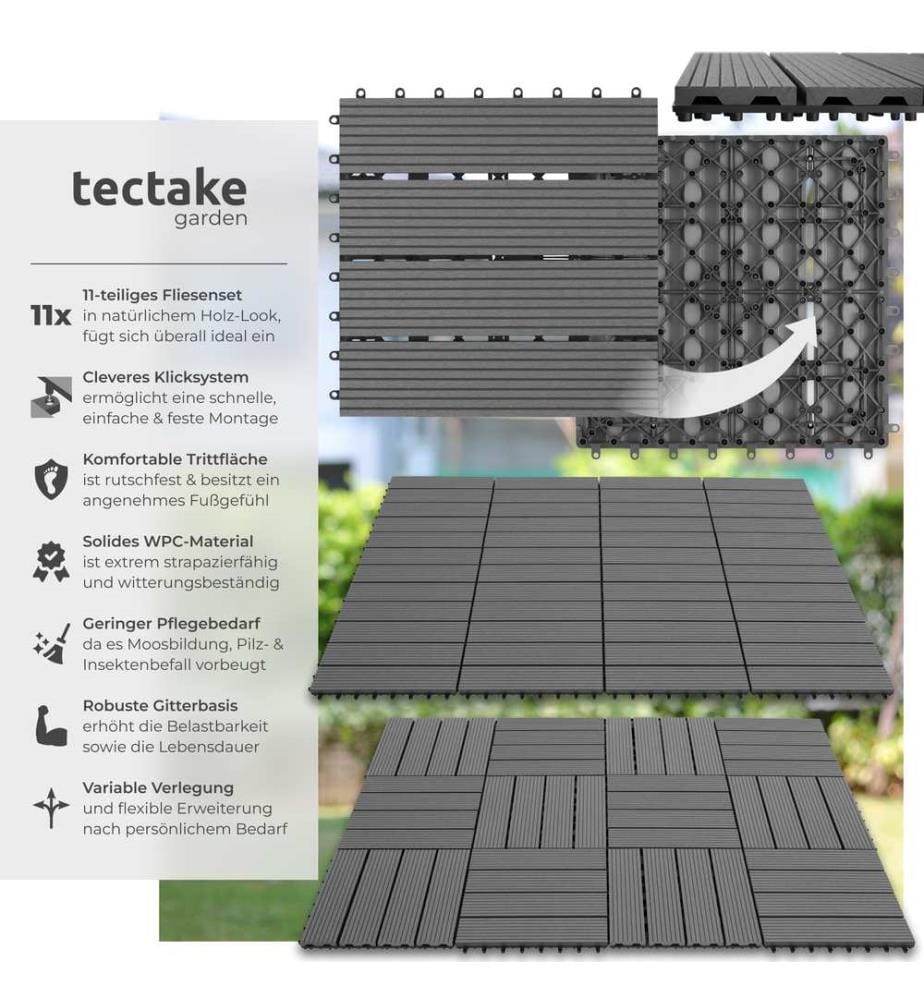Set Terrassenfliesen Tegulas, WPC in Holzoptik - grau, 11er Set