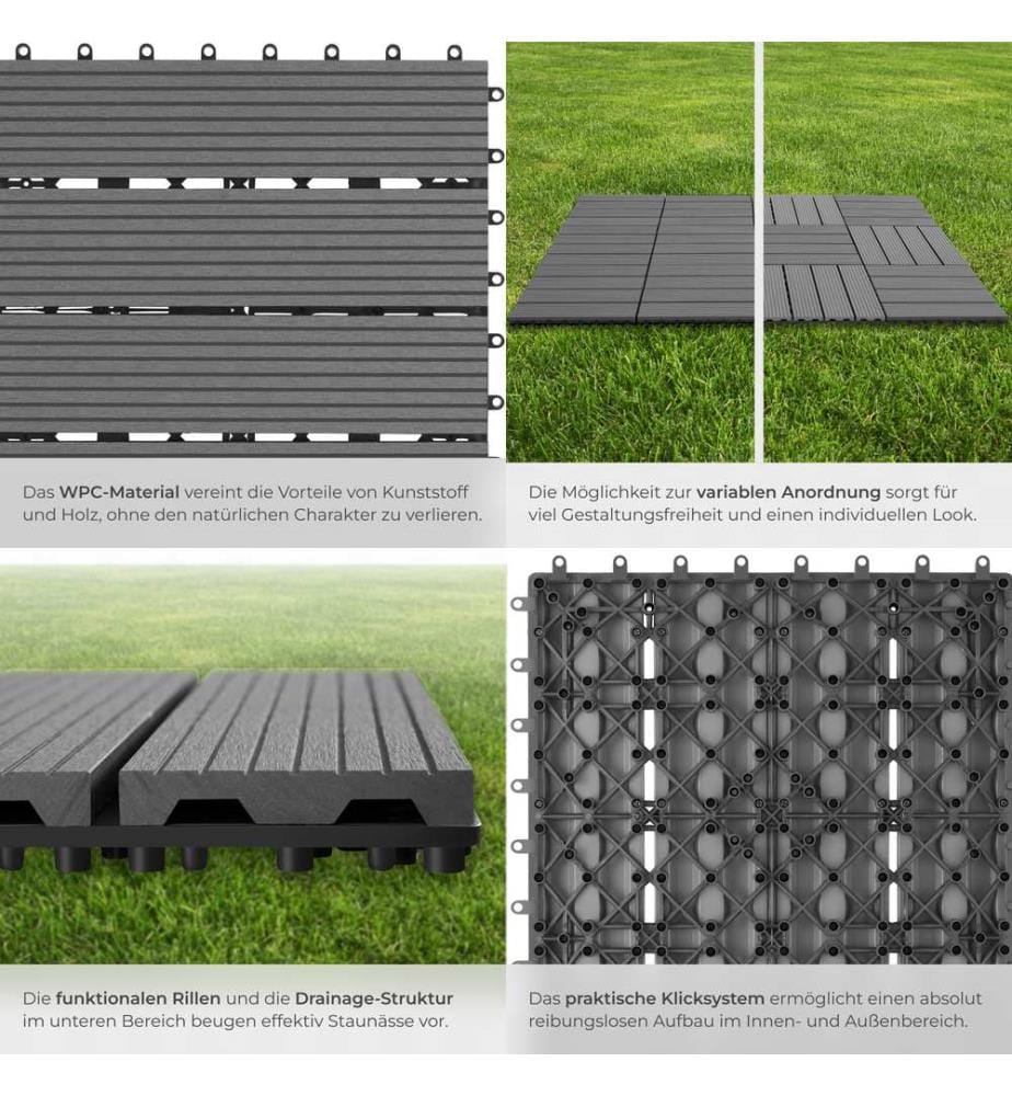 Set Terrassenfliesen Tegulas, WPC in Holzoptik - grau, 11er Set