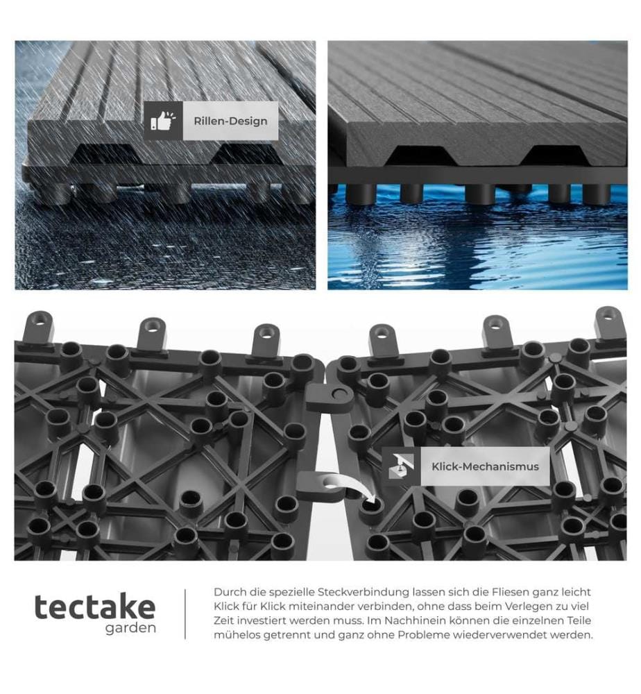 Set Terrassenfliesen Tegulas, WPC in Holzoptik - grau, 11er Set
