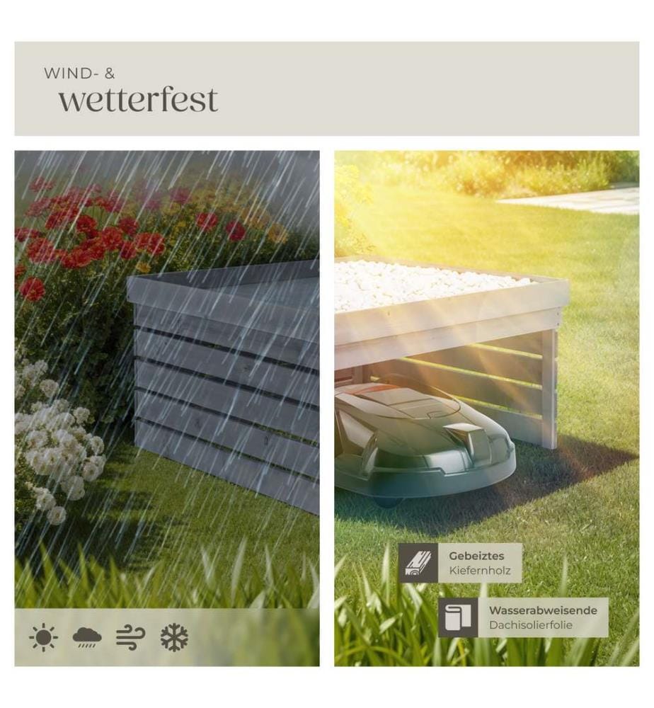 Rasenmäher-Roboter-Garage Hortus, Holz, bepflanzbares Dach - grau