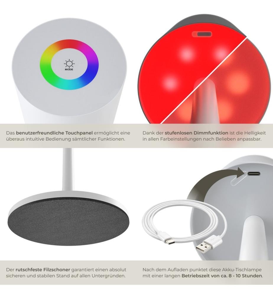 Lampe de table LED moderne CORLY 7 couleurs de lumière, dimmable - blanc