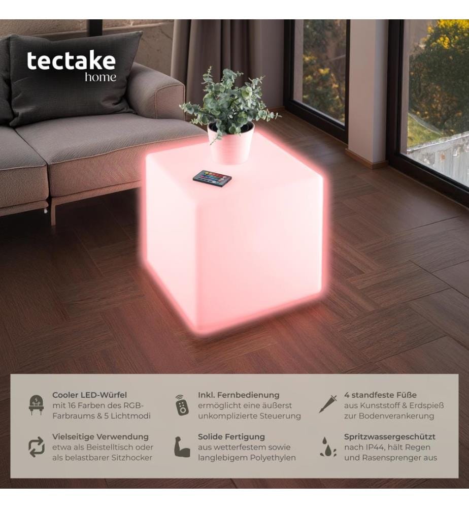 Cubo luminoso Luminous Cube, LED, con telecomando - S 35 x 35 x 35 cm