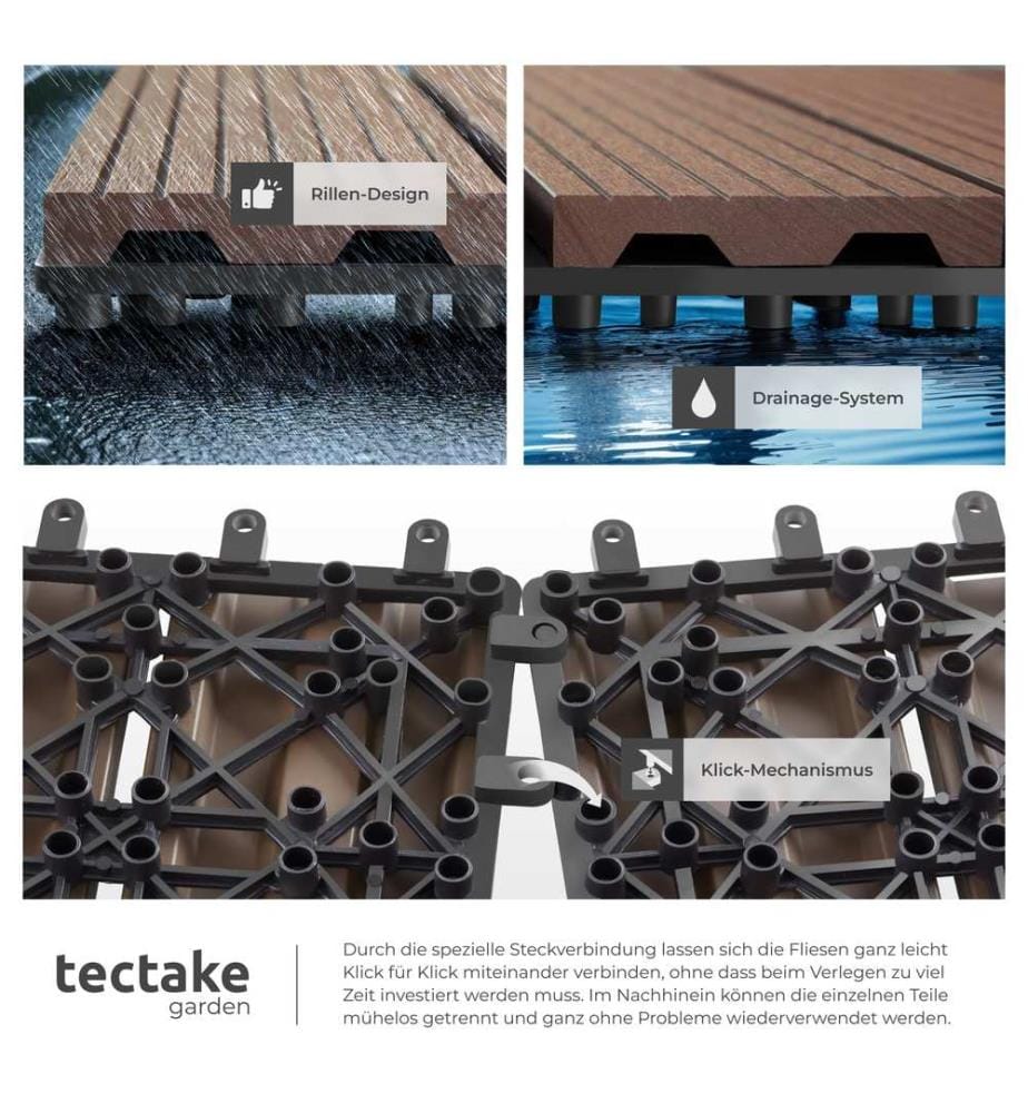 Set di piastrelle da esterno Tegulas in WPC effetto legno - marrone, Set di 22