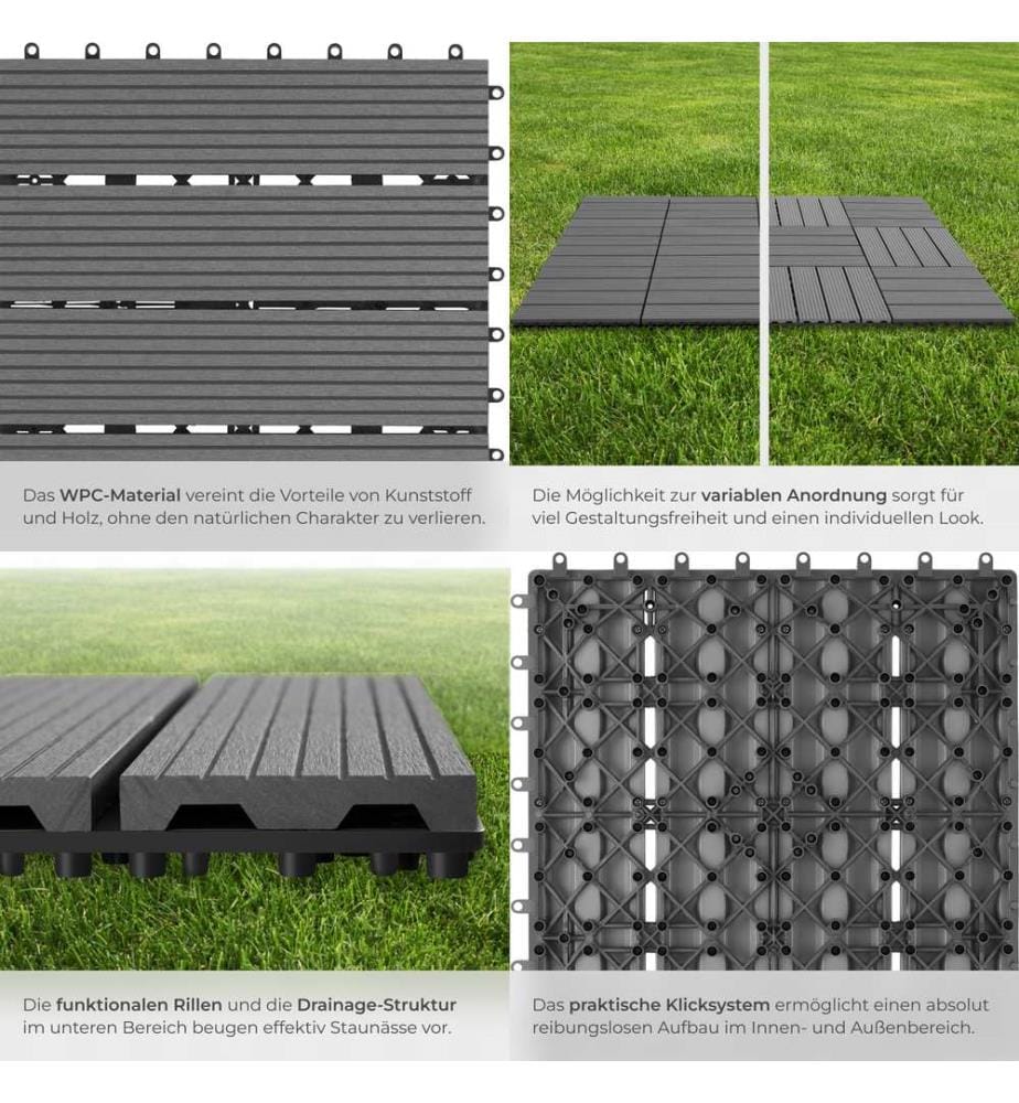 Set Terrassenfliesen Tegulas, WPC in Holzoptik - grau, 22er Set