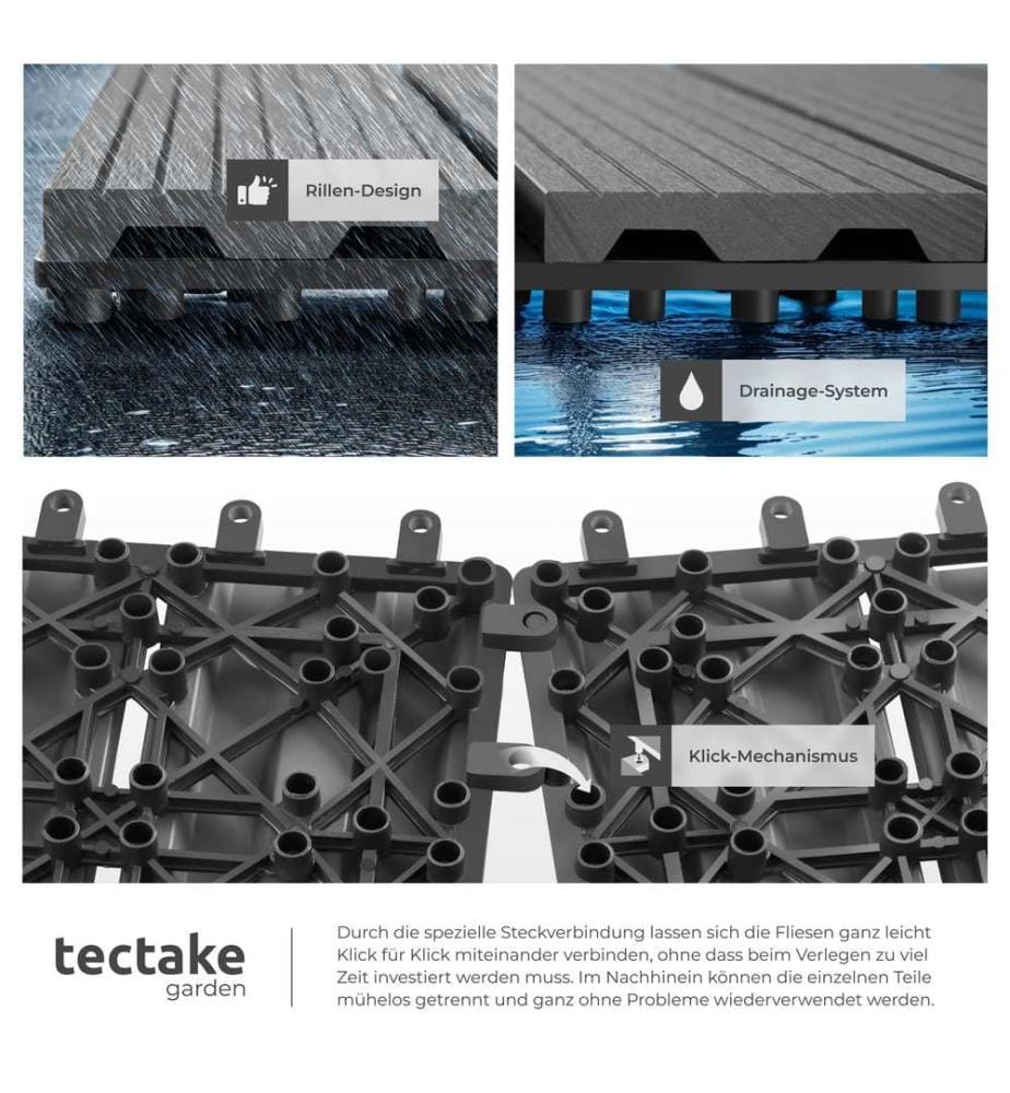 Set Terrassenfliesen Tegulas, WPC in Holzoptik - grau, 22er Set