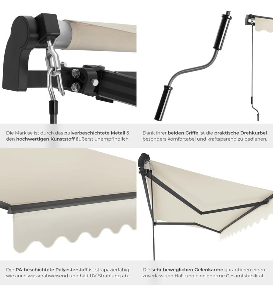 Tenda da sole a bracci snodati Ornella con supporto a parete - 250 x 200 cm, beige