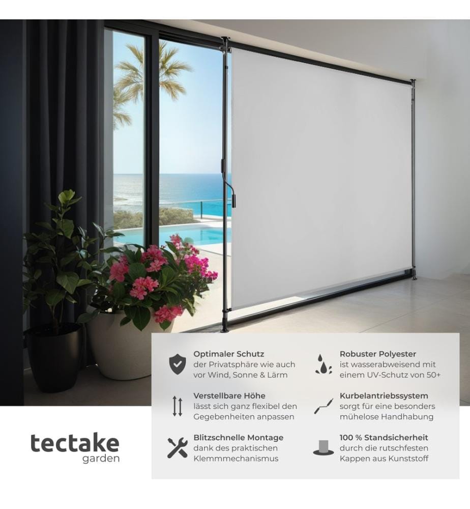 Tenda da sole Taija con manovella manuale - 150 x 310 cm, grigio chiaro
