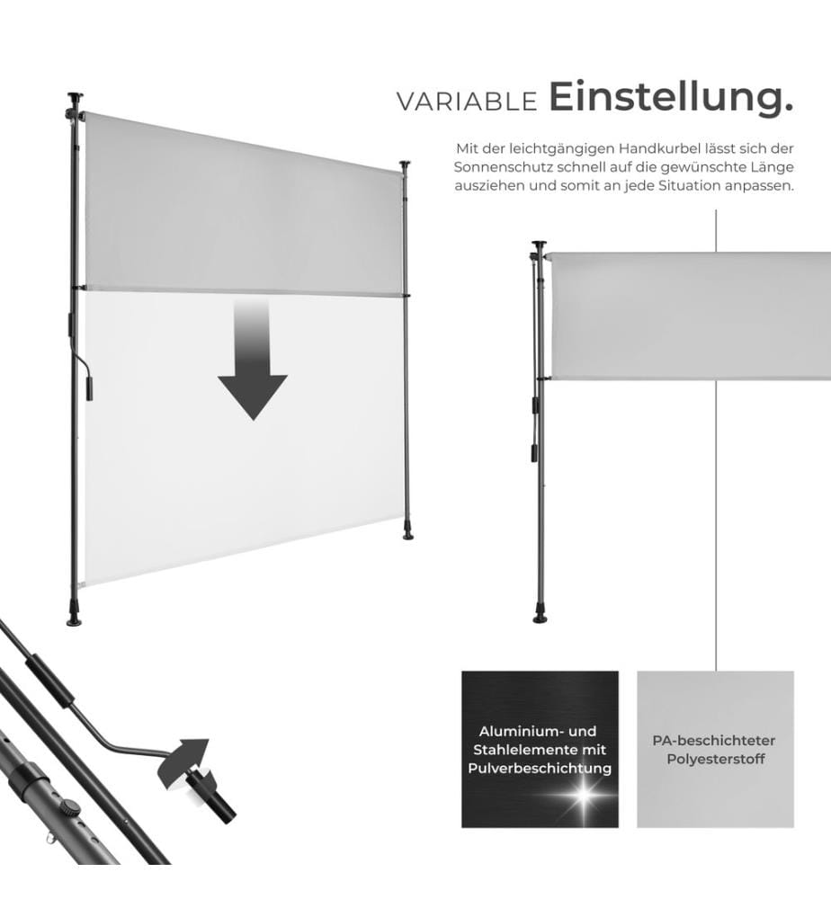 Tenda da sole Taija con manovella manuale - 150 x 310 cm, grigio chiaro