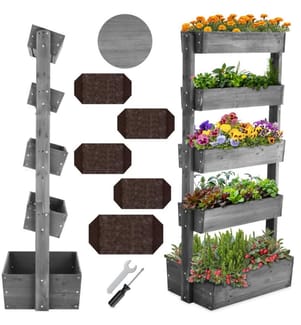 Aiuola verticale Flora, legno verniciato, incluso tessuto non tessuto per piante - grigio, 81 x 52 x 180 cm