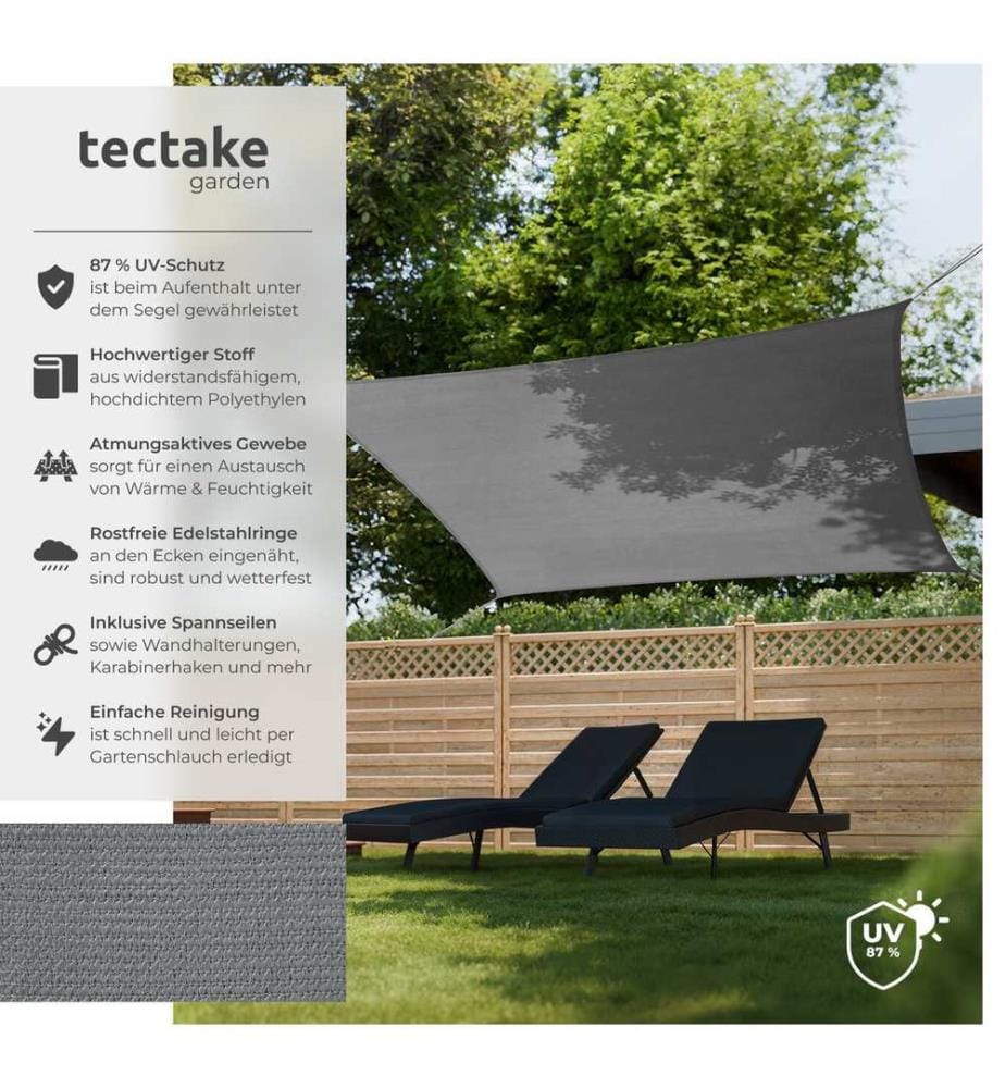 Tenda parasole Sunny, materiale HDPE resistente alle intemperie con protezione UV - 3 x 4 m, grigio