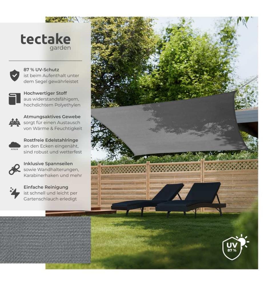 Tenda parasole Sunny, materiale HDPE resistente alle intemperie con protezione UV - 3 x 5 m, grigio