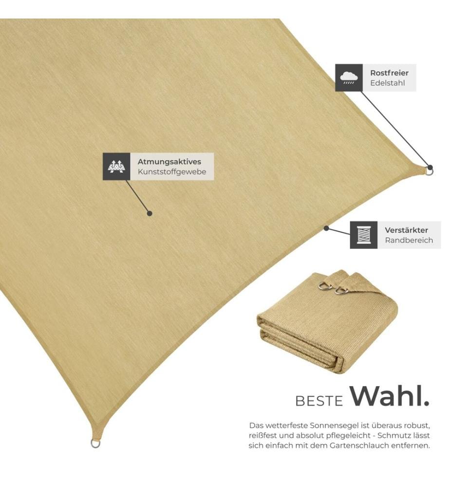 Tenda parasole Sunny, materiale HDPE resistente alle intemperie con protezione UV - 3 x 4 m, sabbia