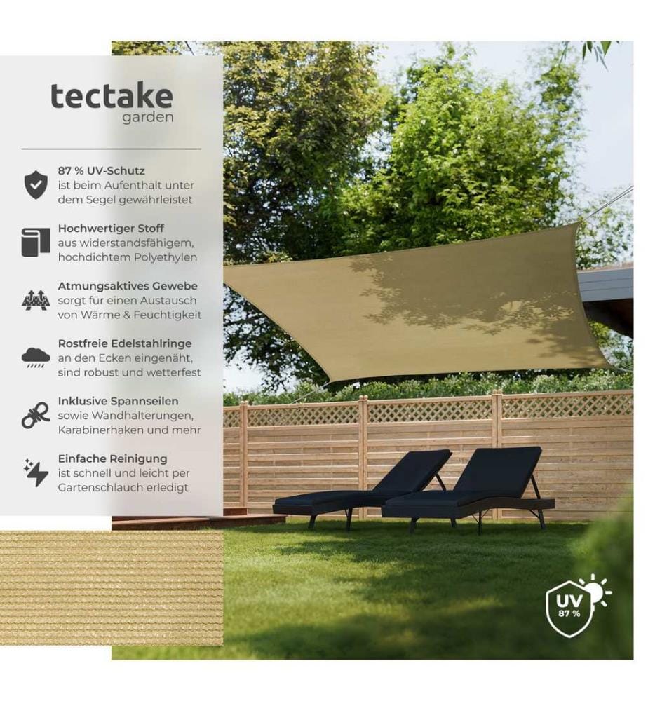Tenda parasole Sunny, materiale HDPE resistente alle intemperie con protezione UV - 3 x 5 m, sabbia