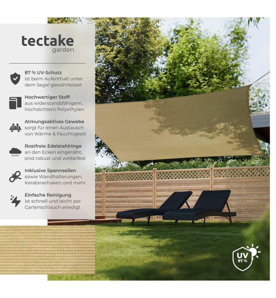 Tenda parasole Sunny, materiale HDPE resistente alle intemperie con protezione UV - 4 x 6 m, sabbia