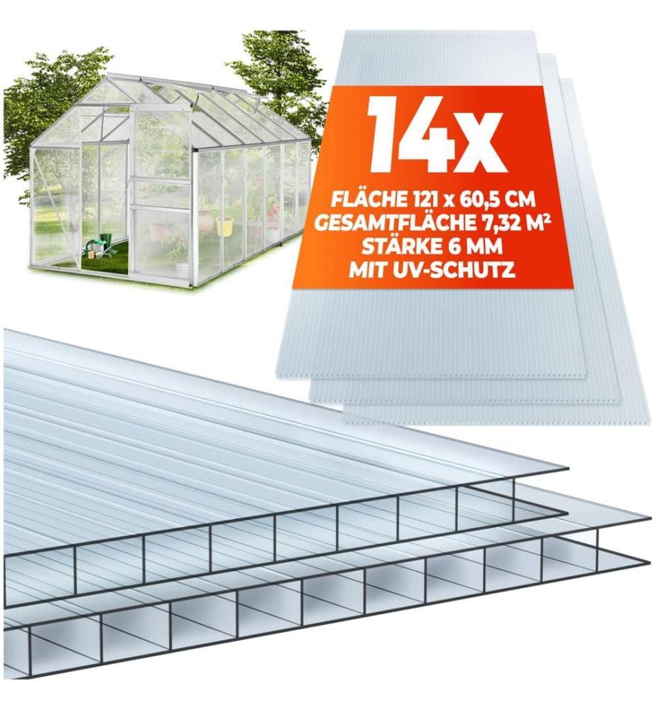 Doppelstegplatten aus Polycarbonat, zuschneidbar - 121 x 60,5 x 0,6 cm, 14-tlg