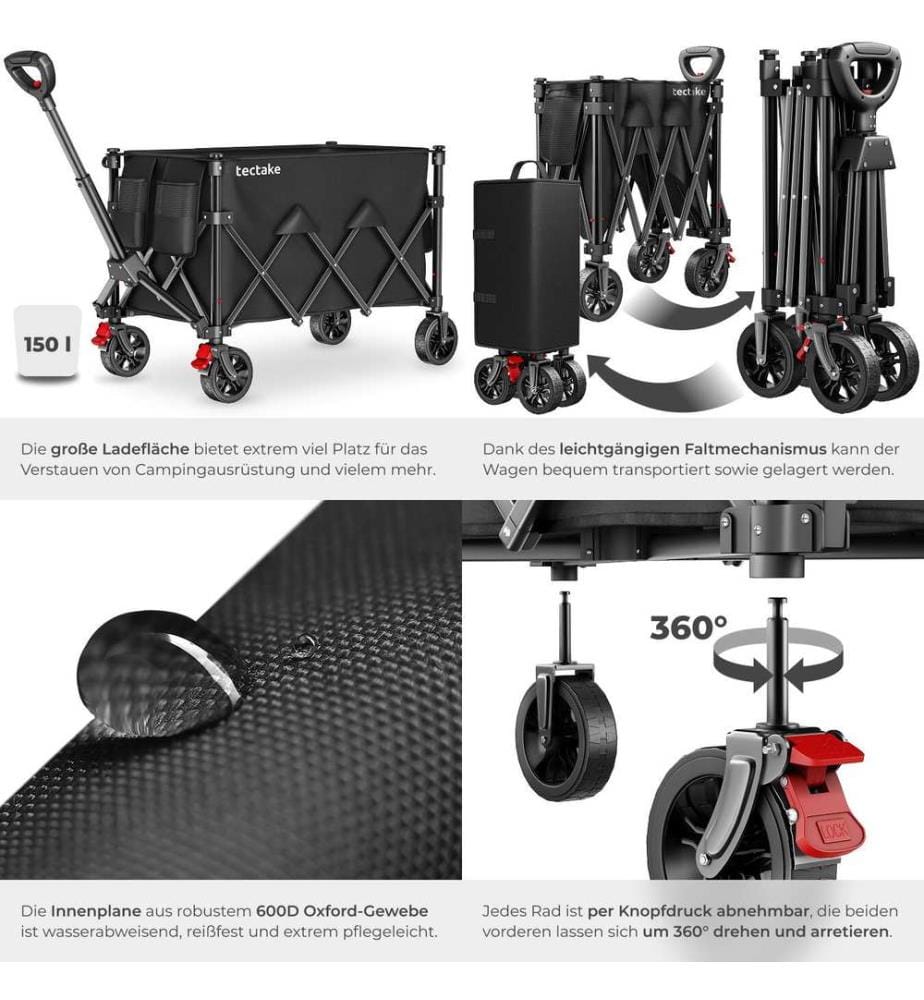 Bollerwagen RollRider faltbar, Teleskopgriff, Profilräder - 150 L