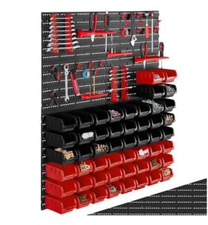 Kleinteilemagazin mit 28 Stapelboxen und Werkzeughalterungen - 2er Set