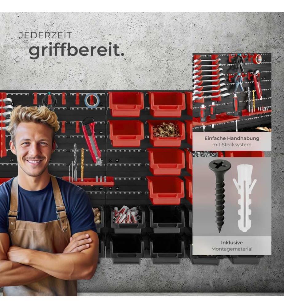 Contenitore per minuteria con 28 cassette impilabili e supporti per utensili - Set di 2