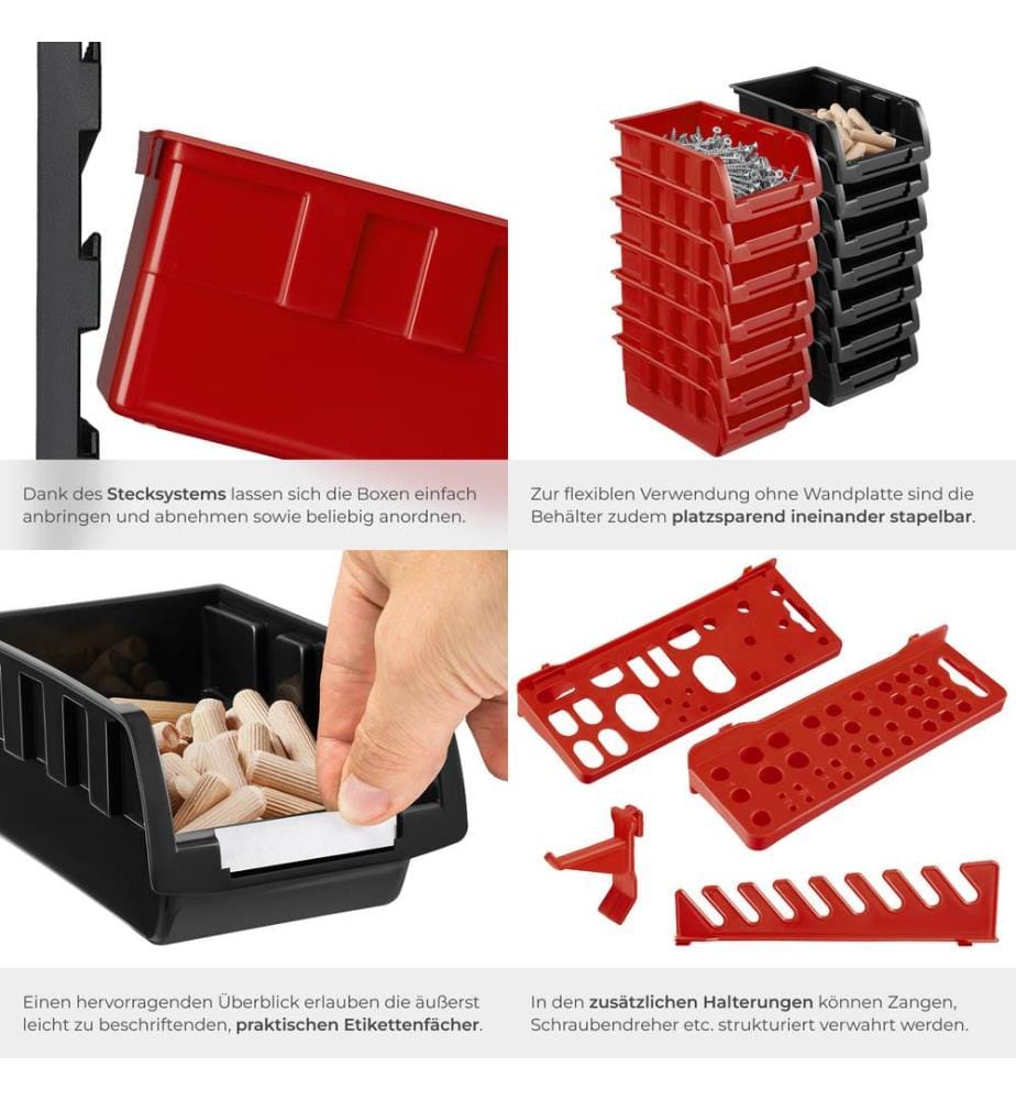 Contenitore per minuteria con 28 cassette impilabili e supporti per utensili - Set di 2