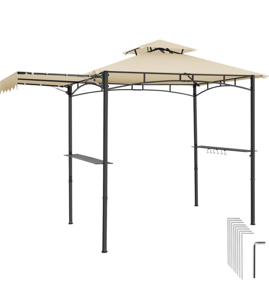 Gazebo per barbecue Maracaibo con tenda da sole, resistente alle intemperie, copertura antivento - sabbia