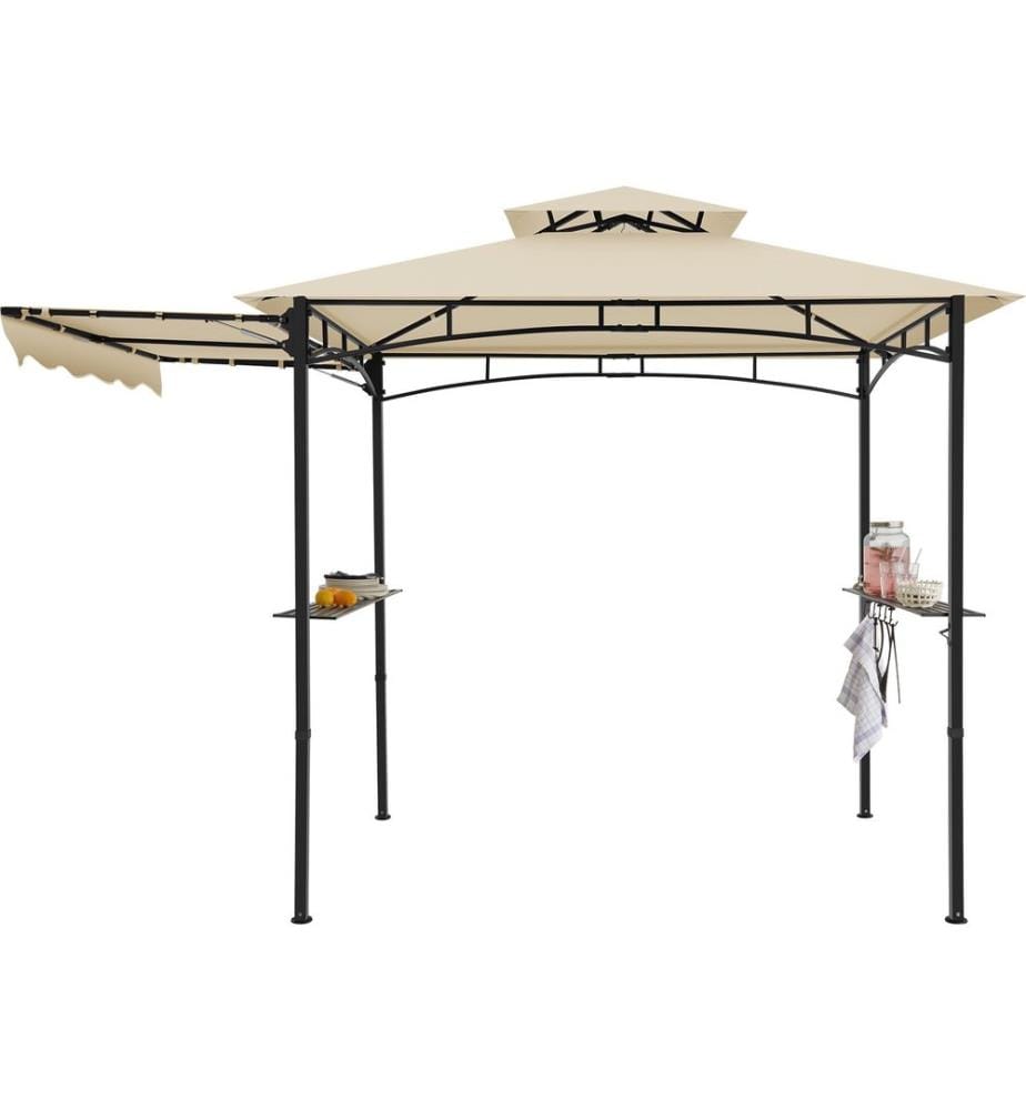 Gazebo per barbecue Maracaibo con tenda da sole, resistente alle intemperie, copertura antivento - sabbia