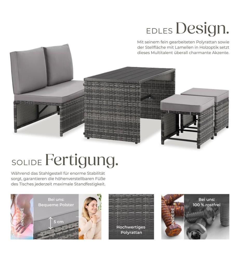 2-in-1-Rattanlounge-Set Monopoli, Sofa und Sitzgruppe - grau