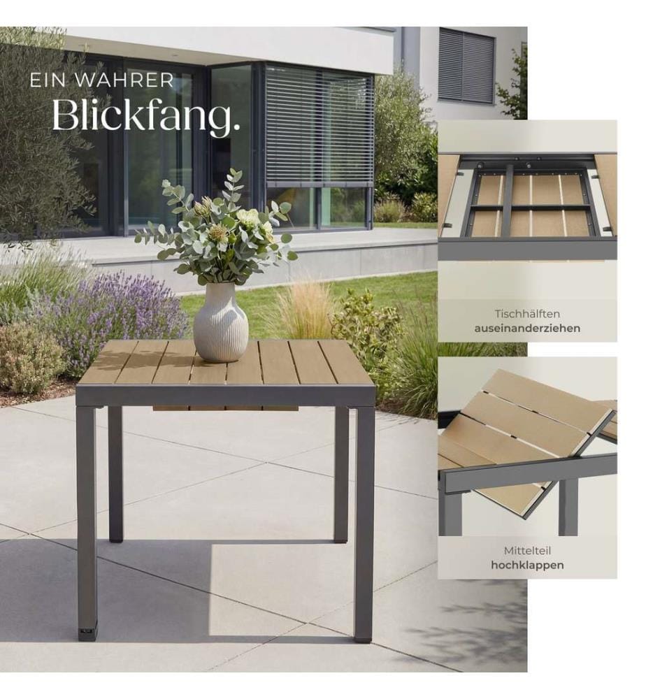 Gartentisch Inca Aluminium, ausziehbar, Holzoptik - schwarzbraun