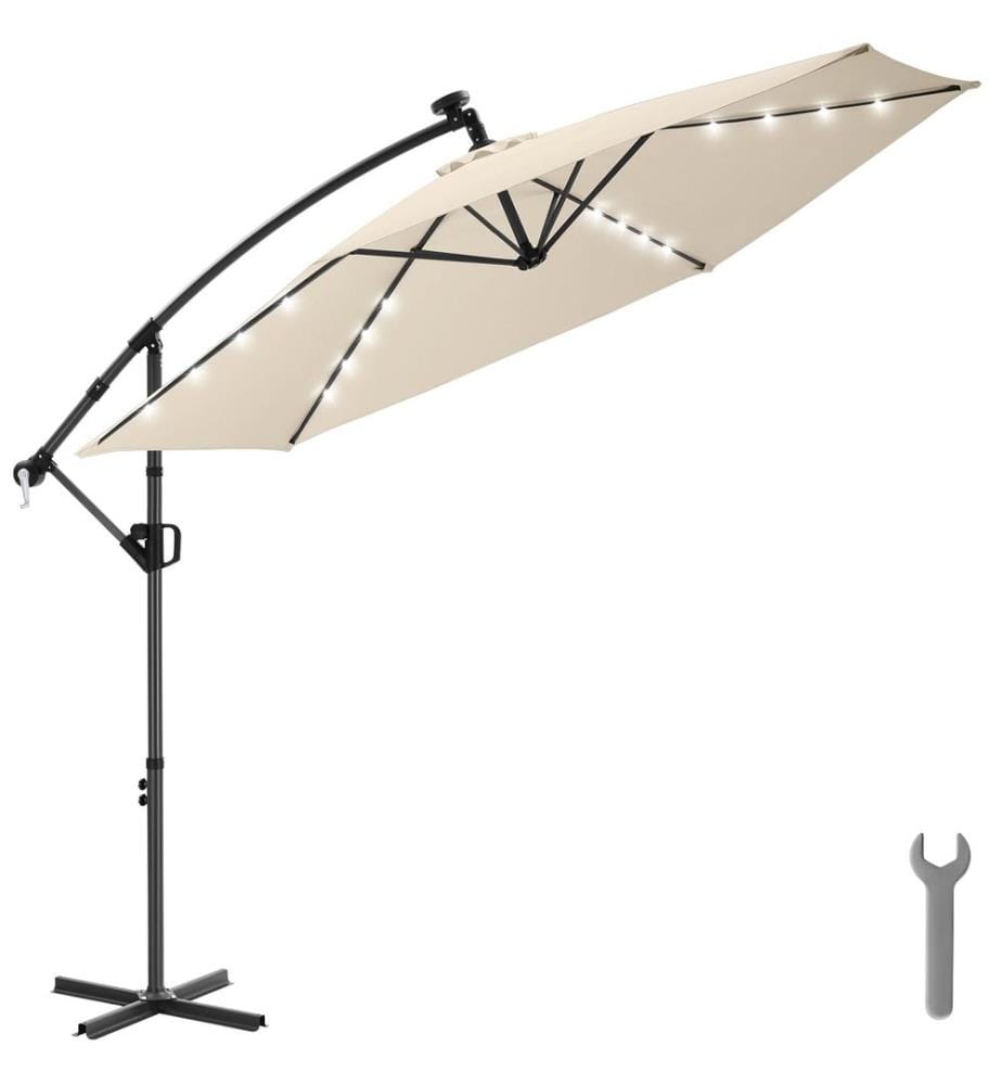 Ombrellone a braccio Artemis, orientabile a 360°, LED a energia solare, 3 x 3 m - beige