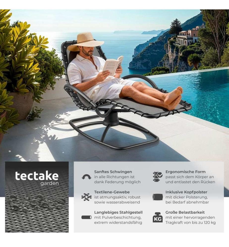 Gartenliege Toulon, ergonomisch, Schwingfunktion - grau, 2er Set