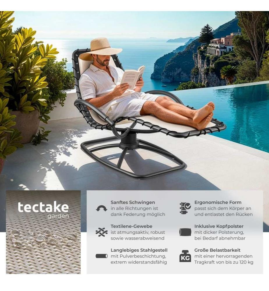 Gartenliege Toulon, ergonomisch, Schwingfunktion - beige, 2er Set