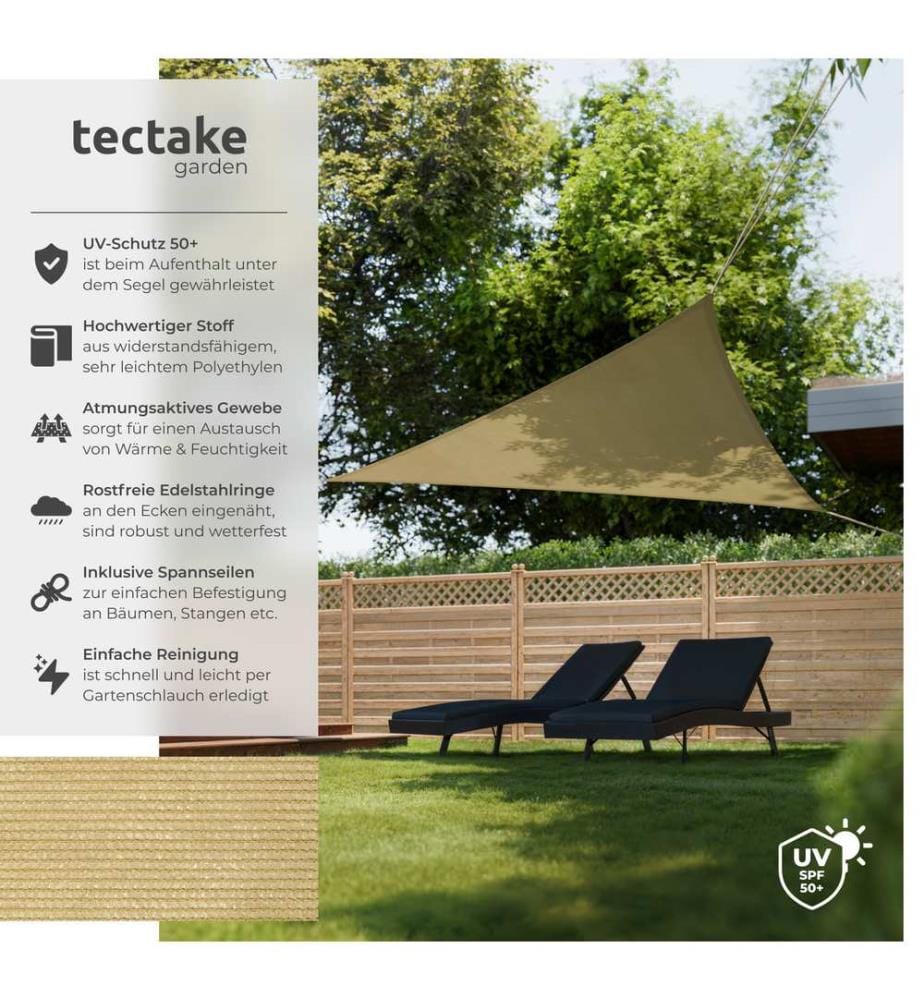 Polyethylen Sonnensegel dreieckig beige - 3,6 x 3,6 x 3,6 m