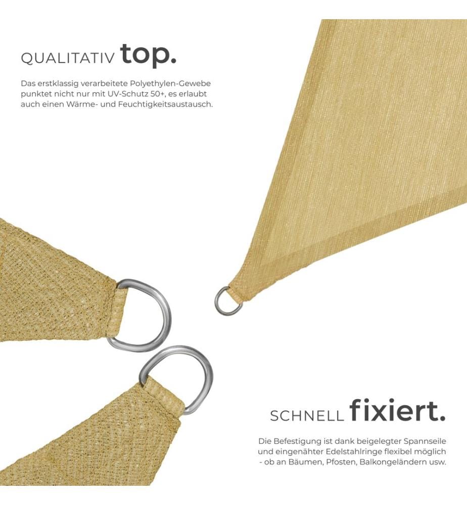 Polyethylen Sonnensegel dreieckig beige - 3,6 x 3,6 x 3,6 m
