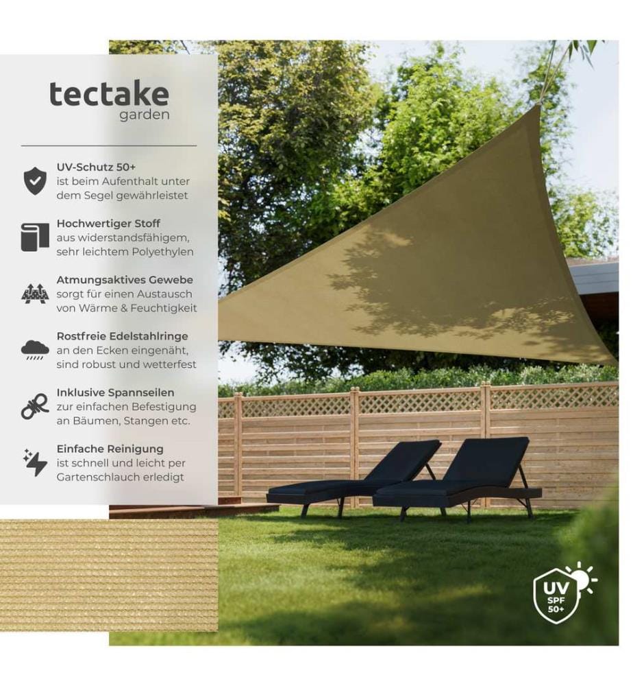 Polyethylen Sonnensegel dreieckig beige - 6 x 6 x 6 m