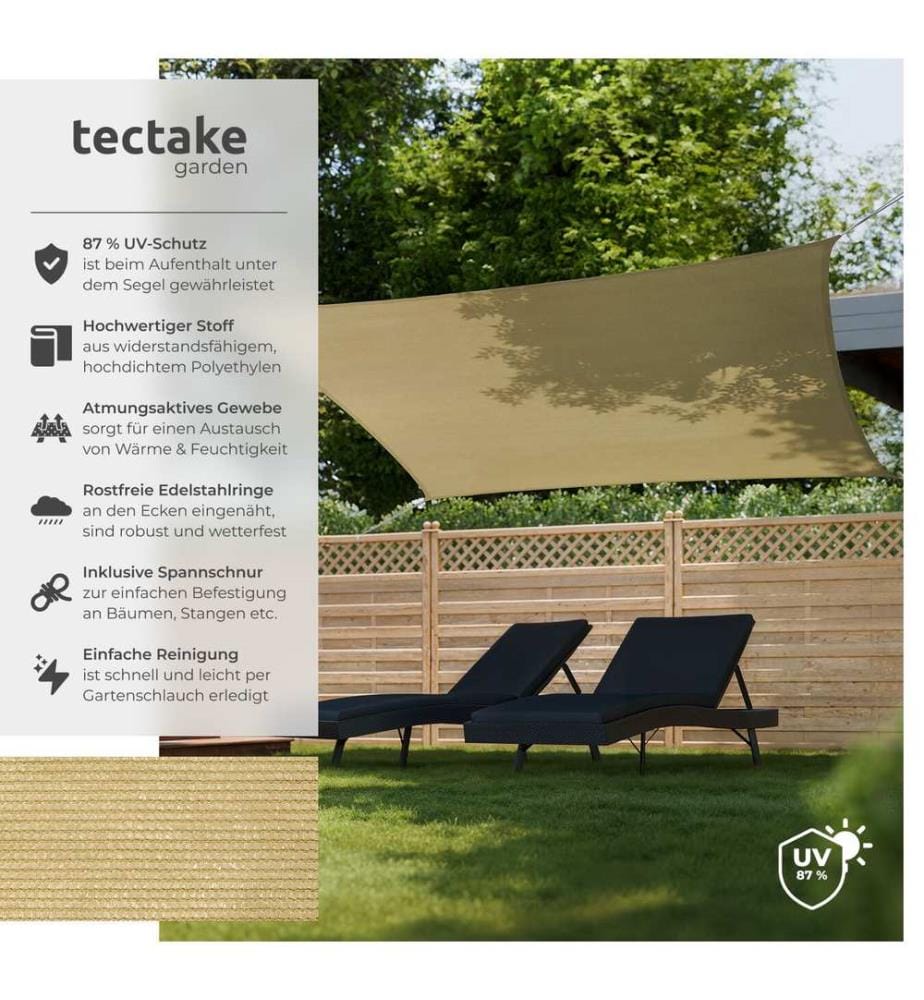 Sonnensegel Sunny, wetterfestes HDPE-Material mit UV-Schutz - 2 x 4 m, Sand