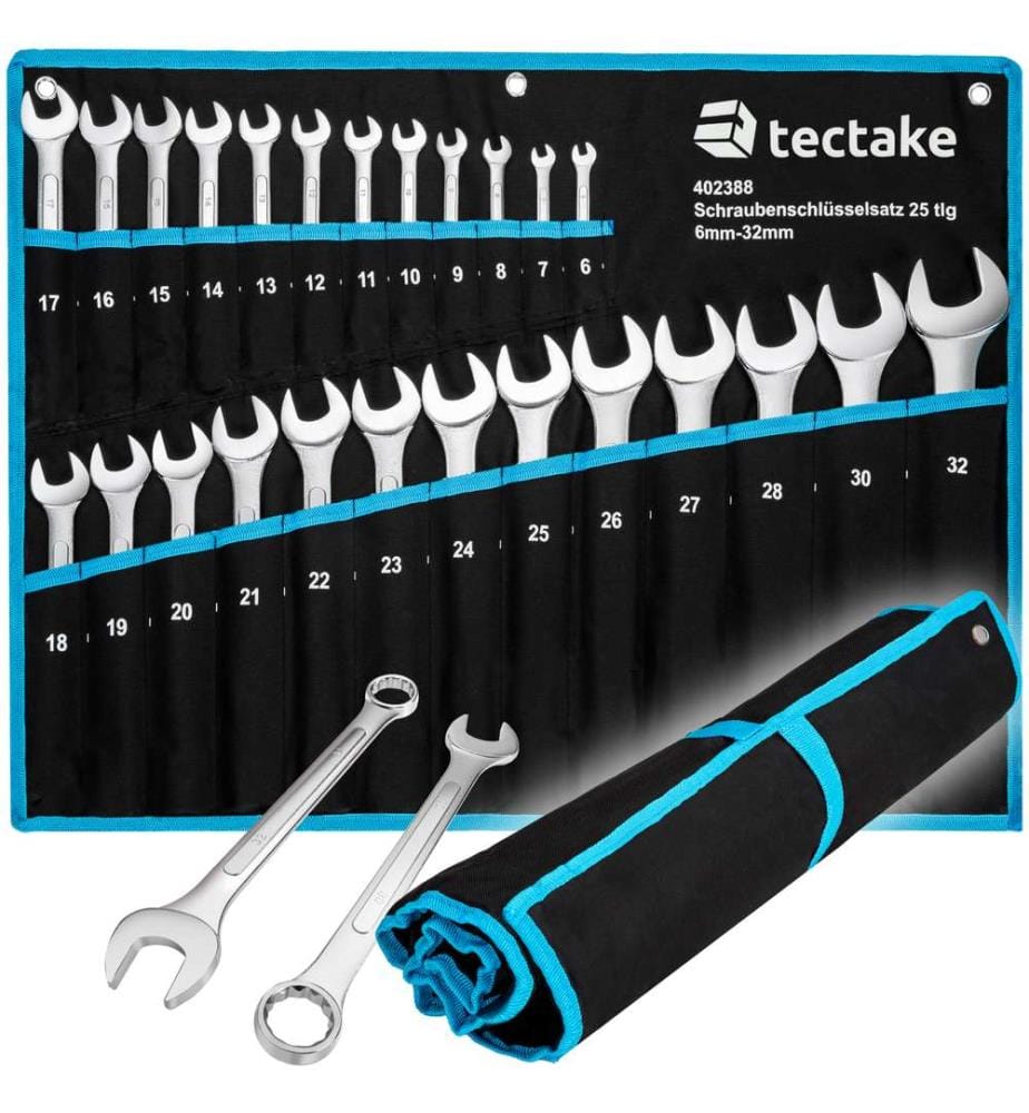 25 Clés Mixtes en Acier Carbone 6 mm - 32 mm 1 Trousse - noirbleu