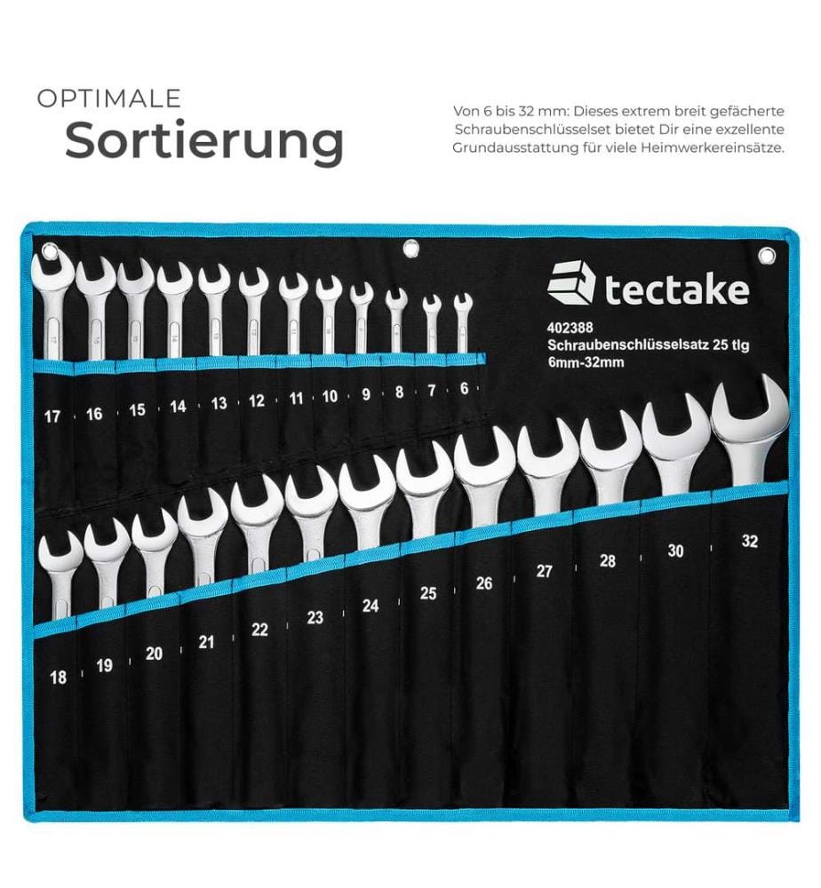 25 Clés Mixtes en Acier Carbone 6 mm - 32 mm 1 Trousse - noirbleu