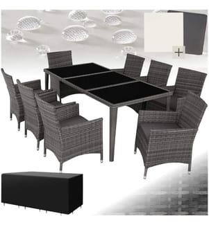 Salon de jardin Menorca 8 places avec 2 sets de housses housse de protection - gris