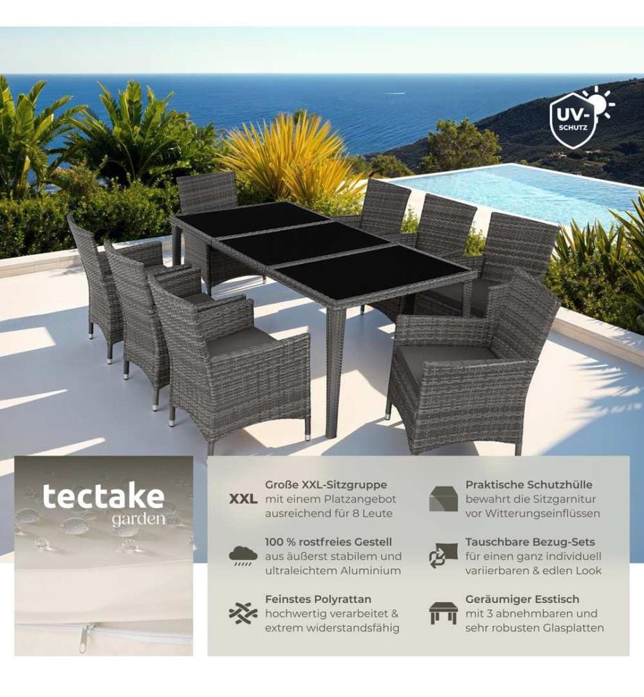 Salon de jardin Menorca 8 places avec 2 sets de housses housse de protection - gris