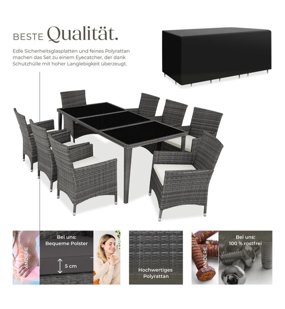 Salon de jardin Menorca 8 places avec 2 sets de housses housse de protection - gris