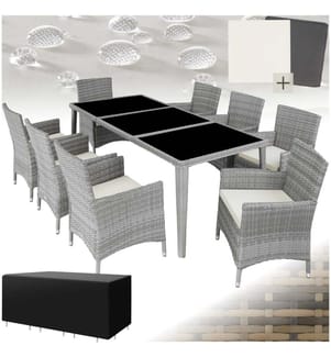 Salon de jardin Menorca 8 places avec 2 sets de housses housse de protection - gris clair