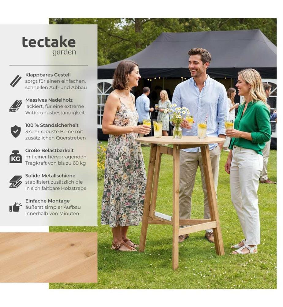Table haute pour fête en bois massif pliante 79x110 cm - marron