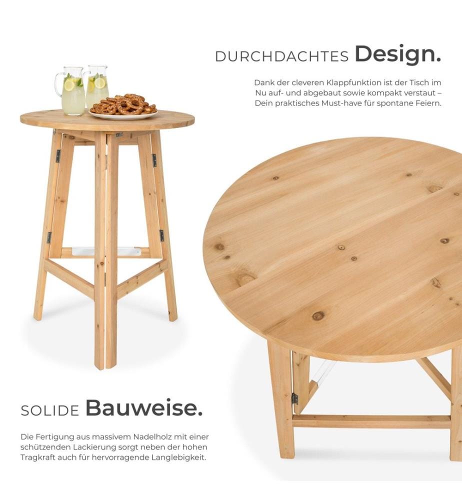 Table haute pour fête en bois massif pliante 79x110 cm - marron