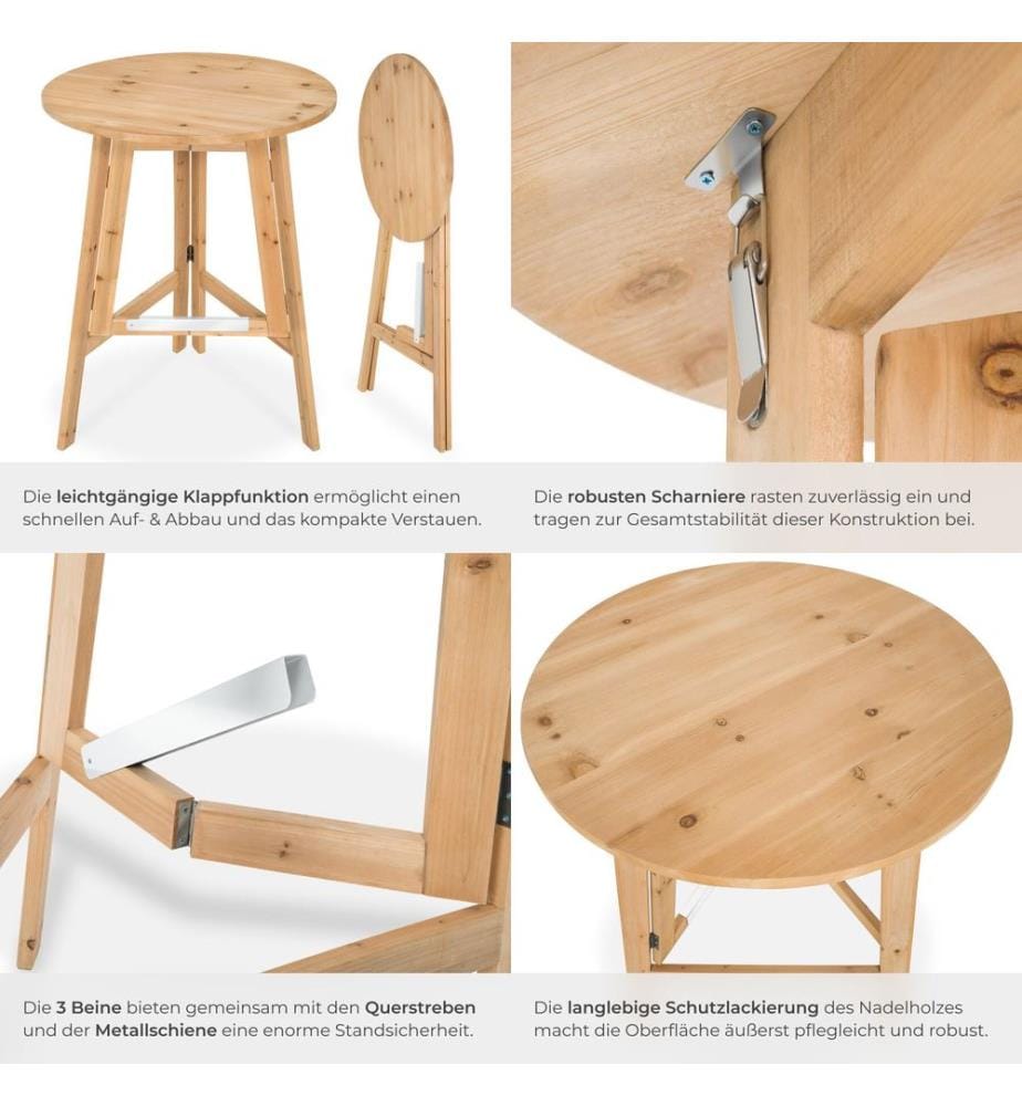 Table haute pour fête en bois massif pliante 79x110 cm - marron