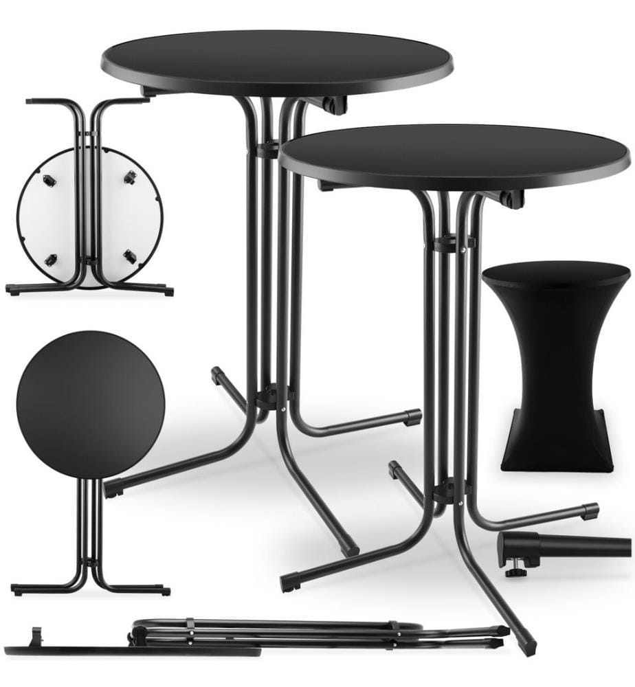 Table haute EREN pliable avec housse 90x110 cm - noir, Lot de 2