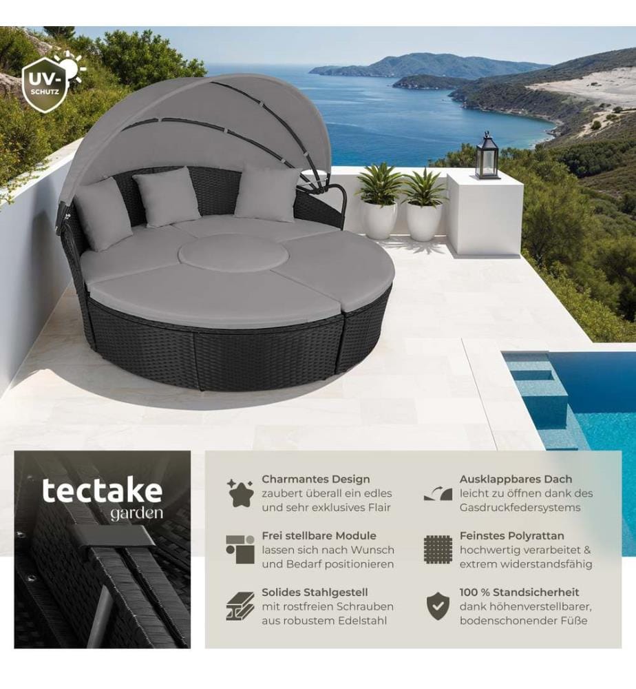 Bain de soleil rond modulable SANTORIN - noir
