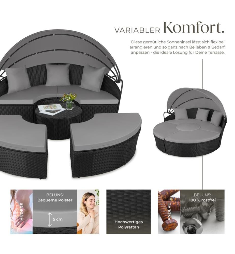 Bain de soleil rond modulable SANTORIN - noir