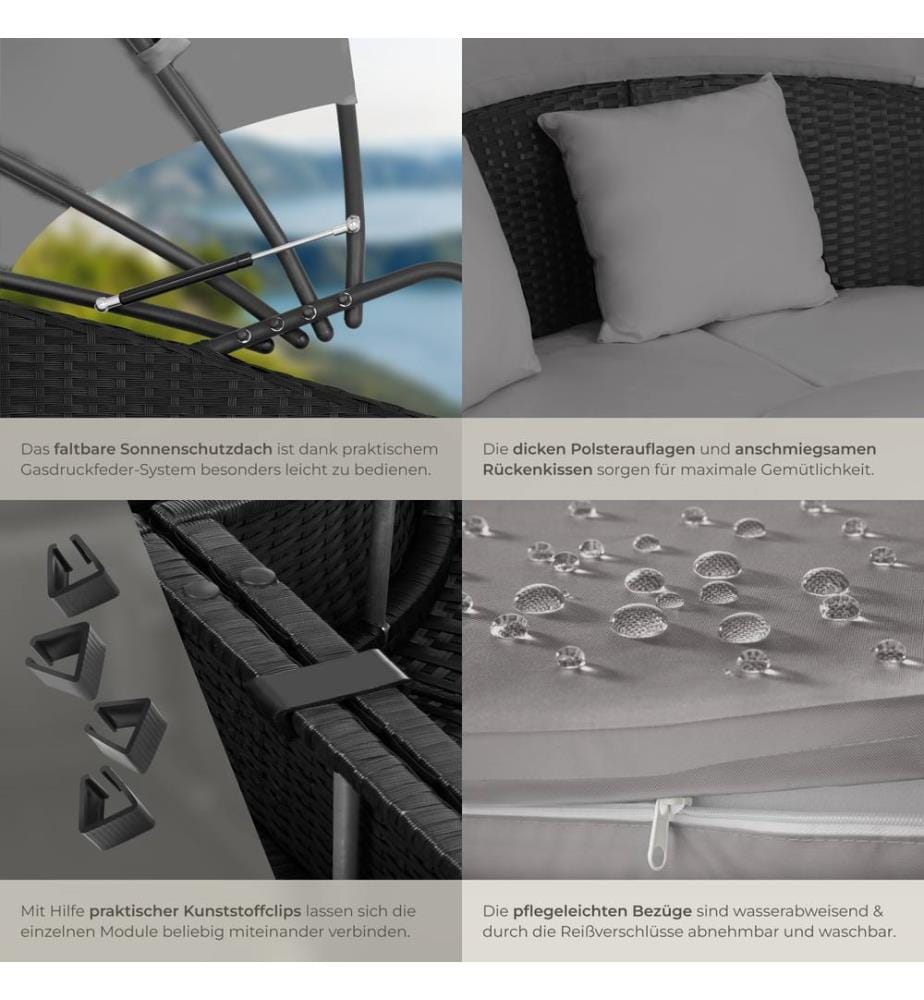 Bain de soleil rond modulable SANTORIN - noir
