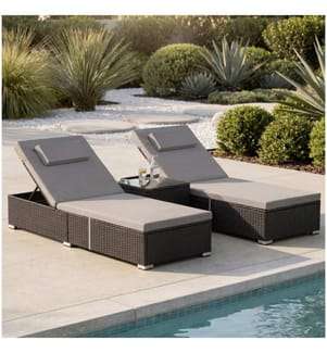 Chaise longue double en rotin avec table Carbonera, dossier réglable - noir