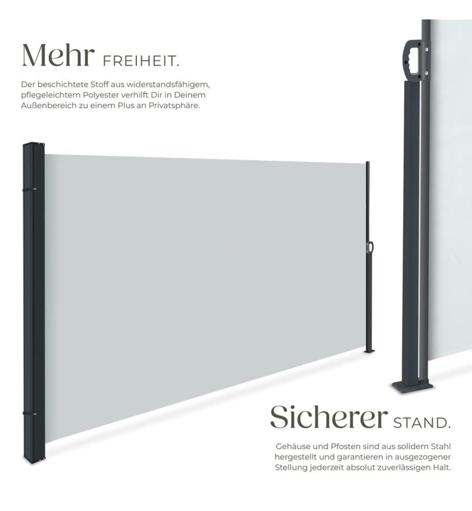 Auvent latéral extensible avec mécanisme d'enroulement, opaque - 300 x 160 cm, gris